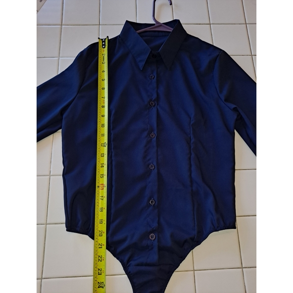 Navy blue button up long sleeve collared bodysuit size Small - Picture 3 of 9